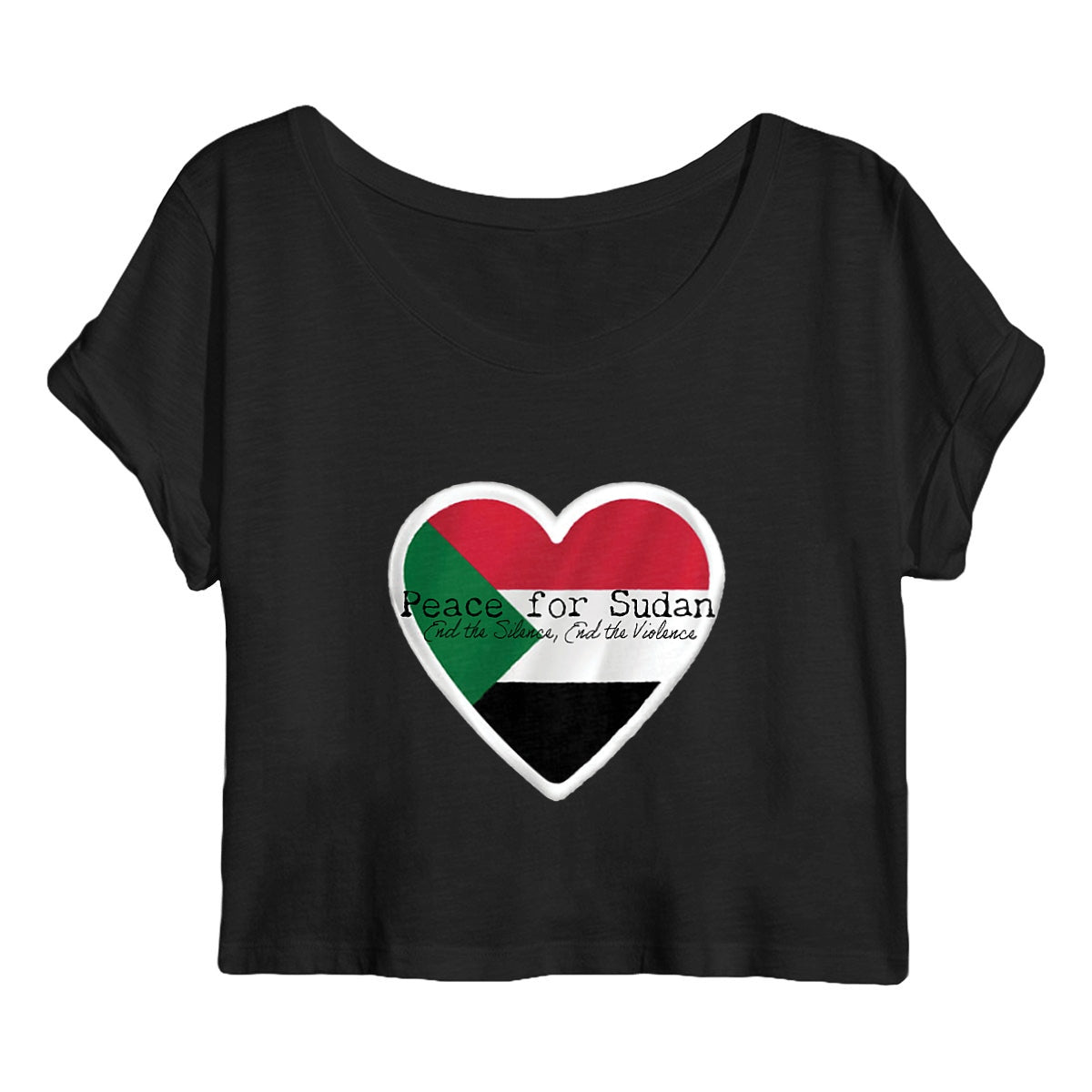 Peace for Sudan Crop Top - 100% Organic Cotton, Lightweight, Rolled Sleeves | Tree of Life Art - Tree of Life Art