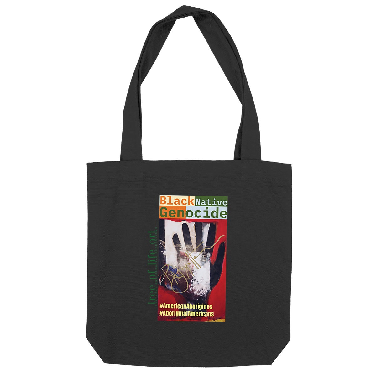 Native Black Genocide #1 Premium Heavyweight Totebag - Made with Recycled Materials | Tree of Life Art - Tree of Life Art