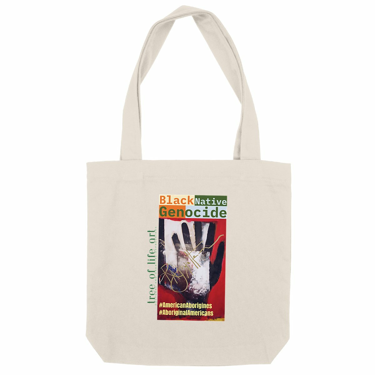 Native Black Genocide #1 Premium Heavyweight Totebag - Made with Recycled Materials | Tree of Life Art - Tree of Life Art