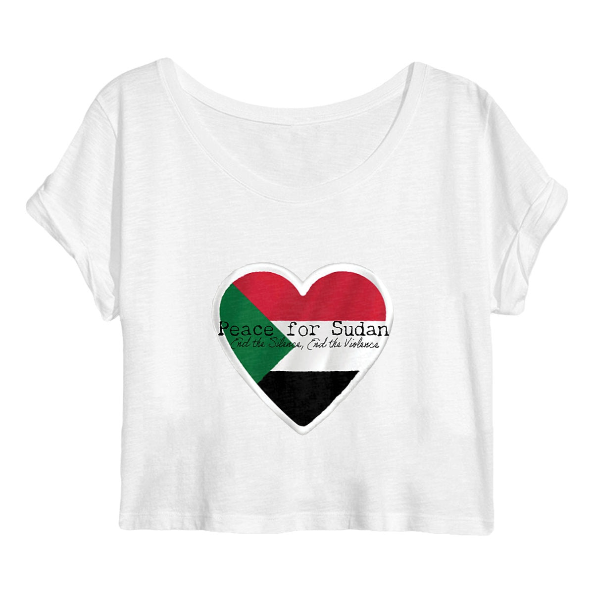 Peace for Sudan Crop Top - 100% Organic Cotton, Lightweight, Rolled Sleeves | Tree of Life Art - Tree of Life Art