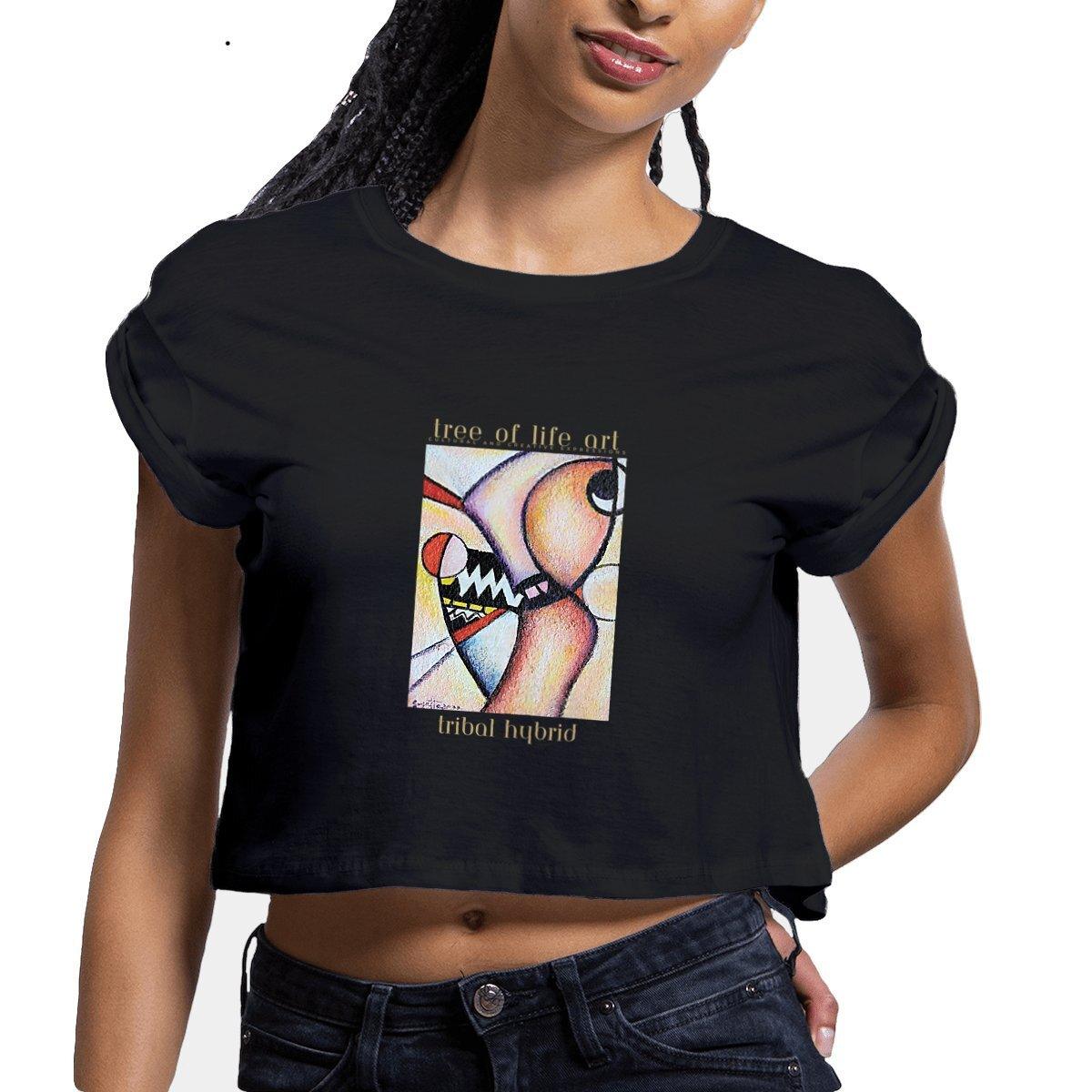 Tribal Hybrid Premium Plus Woman's Crop Top - 100% Organic Cotton | Tree of Life Art - Tree of Life Art