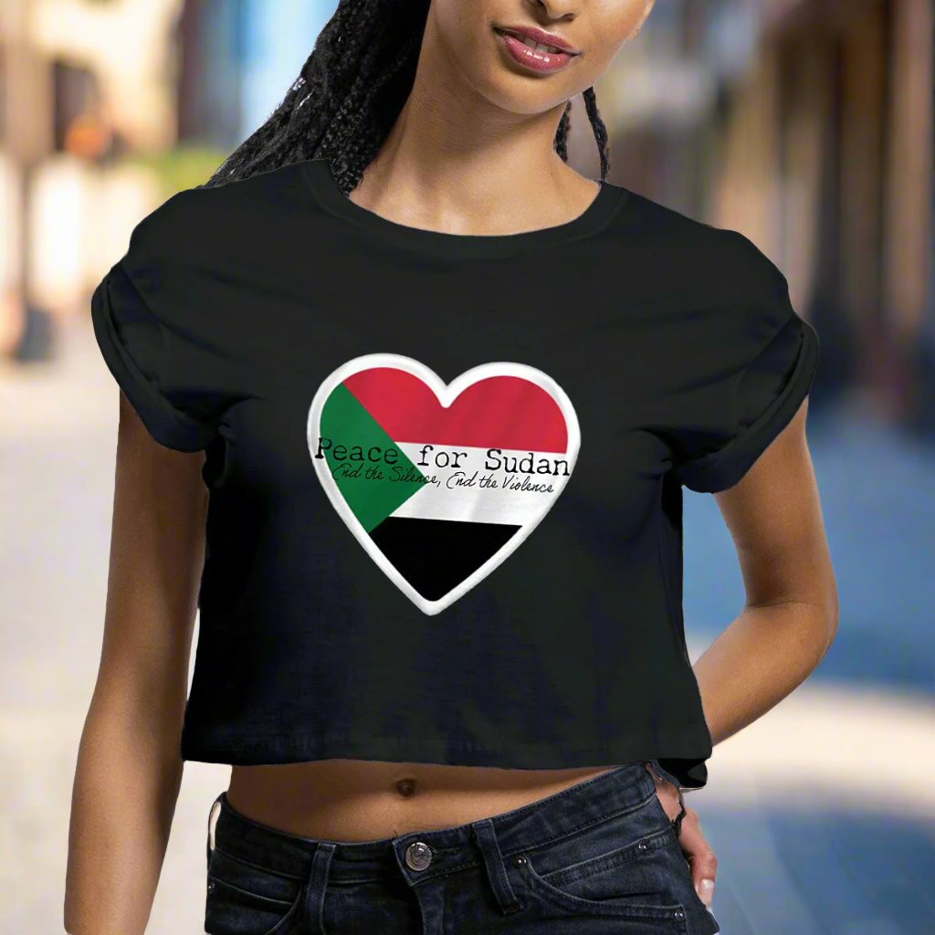 Peace for Sudan Crop Top - 100% Organic Cotton, Lightweight, Rolled Sleeves | Tree of Life Art - Tree of Life Art
