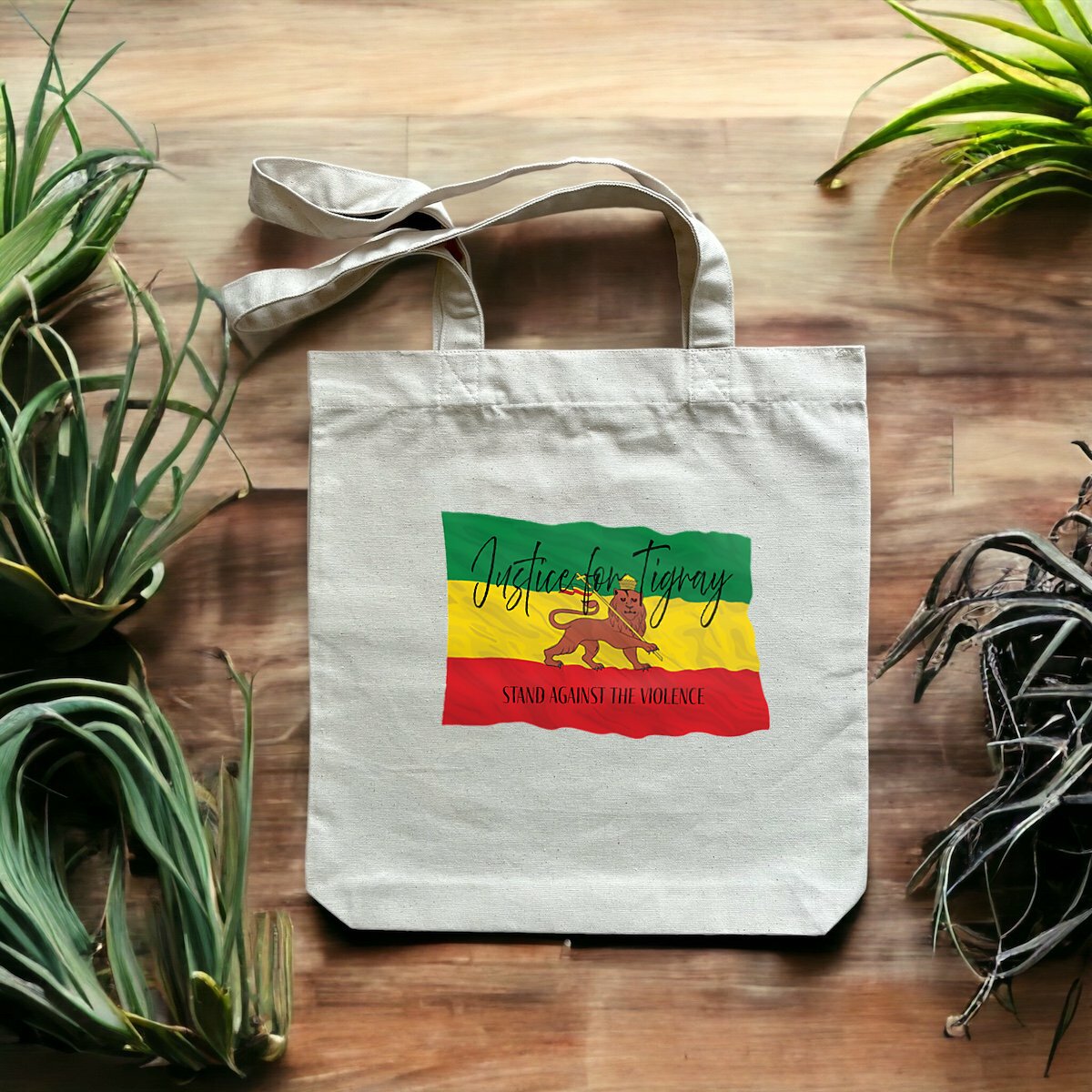 Justice for Tigray Premium Plus Heavy Totebag - 80% Recycled Cotton, 20% Recycled Polyester | Tree of Life Art - Tree of Life Art