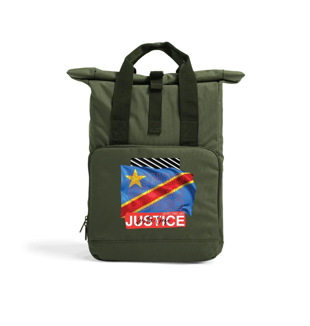 Justice For Congo Recycled Twin handle Roll-Top Backpack - Livity Tree Art