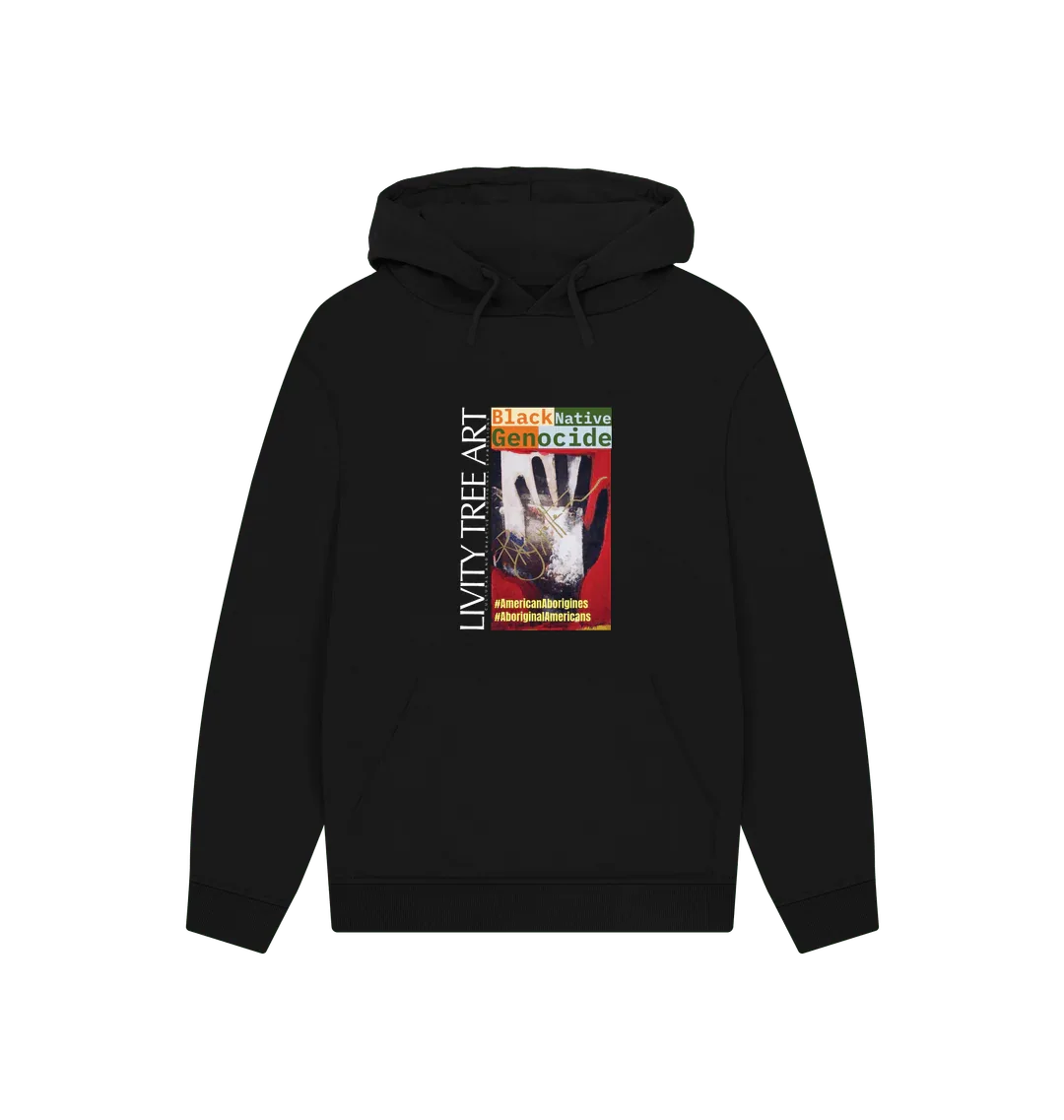 Black Native Genocide Unisex Kangaroo Pocket Hoody - Livity Tree Art