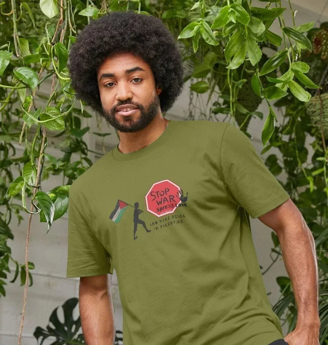 Stop War, Spread Love Palestine Unisex Plain T-shirt - Livity Tree Art