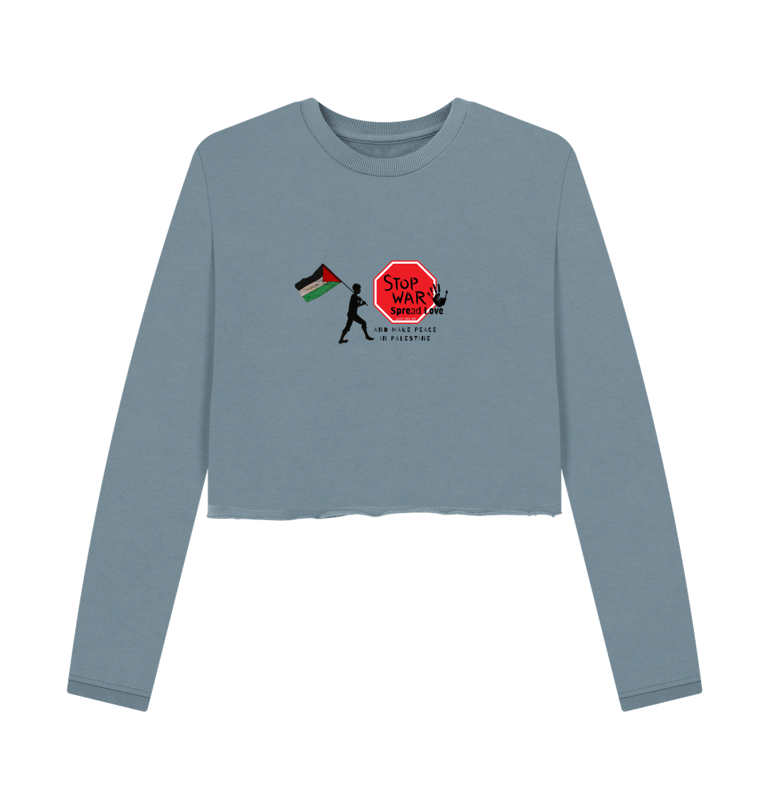 Stone Blue Printed Boxy Jumpers Front