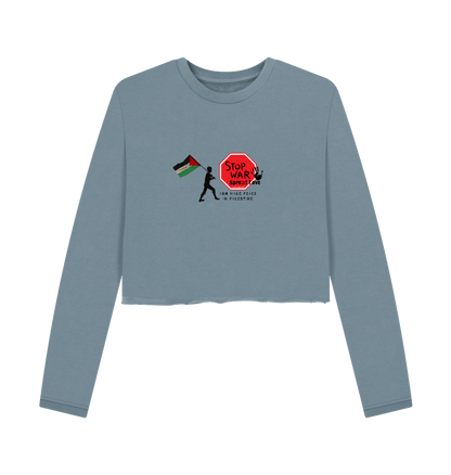 Stone Blue Printed Boxy Jumpers Front