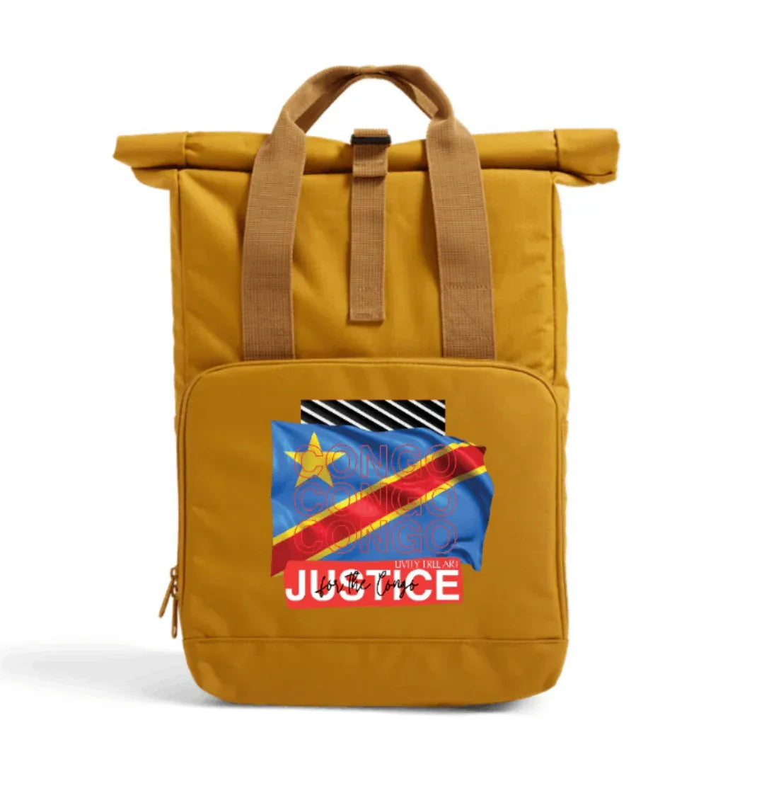 Justice For Congo Recycled Twin handle Roll-Top Backpack - Livity Tree Art