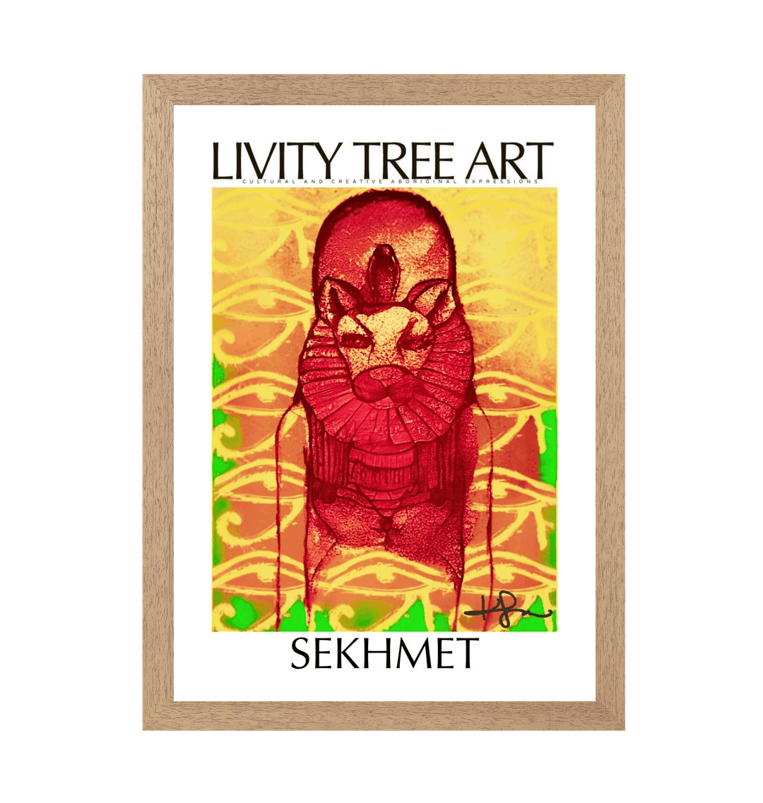 Sekhmet Goddess Rastafari Portrait, Natural Frame Framed art print Front