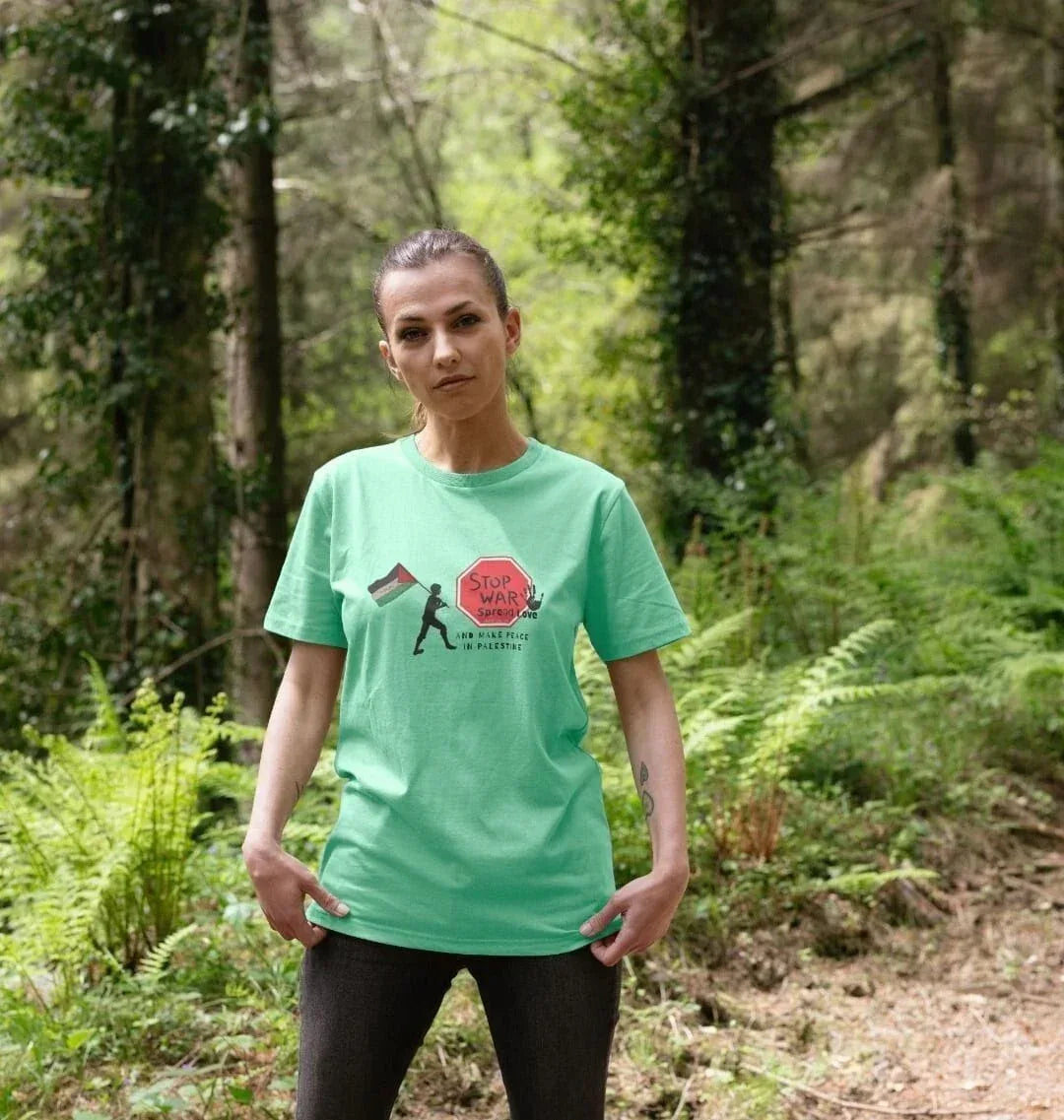 Stop War, Spread Love Palestine Unisex Plain T-shirt - Livity Tree Art