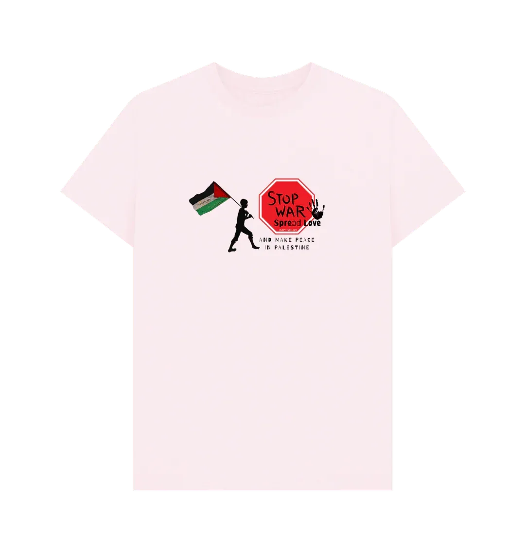 Stop War, Spread Love Palestine Unisex Plain T-shirt - Livity Tree Art