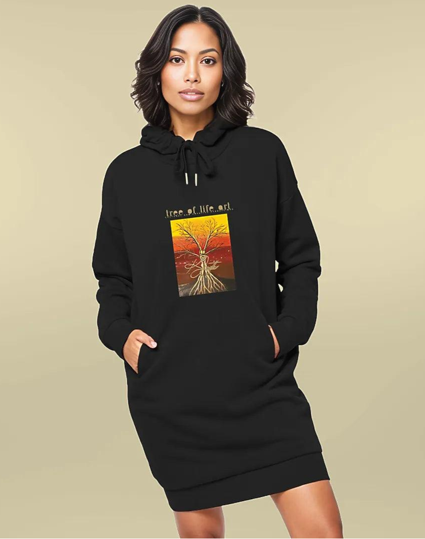 Tree of Life Premium Comfy Fit Hoodie Dress | XS-XL | 65% Organic Cotton 35% Recycled Polyester | Tree of Life Art - Tree of Life Art
