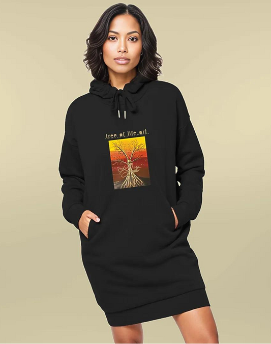 Tree of Life Premium Comfy Fit Hoodie Dress | XS-XL | 65% Organic Cotton 35% Recycled Polyester | Tree of Life Art - Tree of Life Art