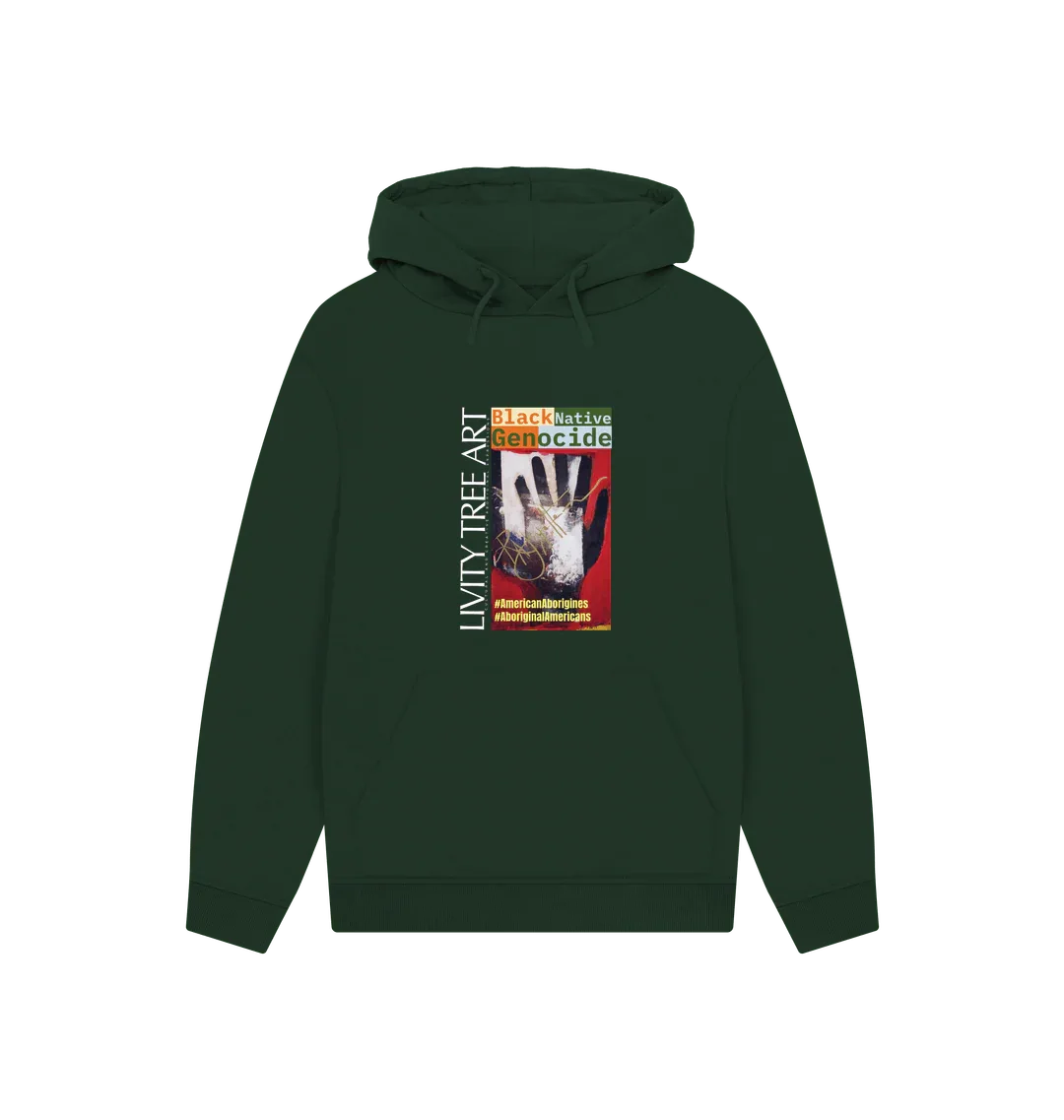 Black Native Genocide Unisex Kangaroo Pocket Hoody - Livity Tree Art