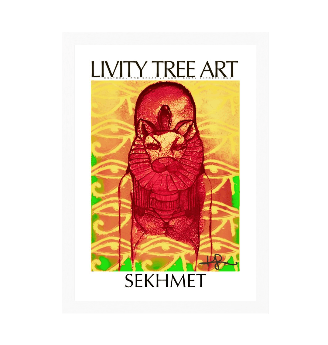 Sekhmet Goddess Rastafari Portrait, White Frame Framed art print Front