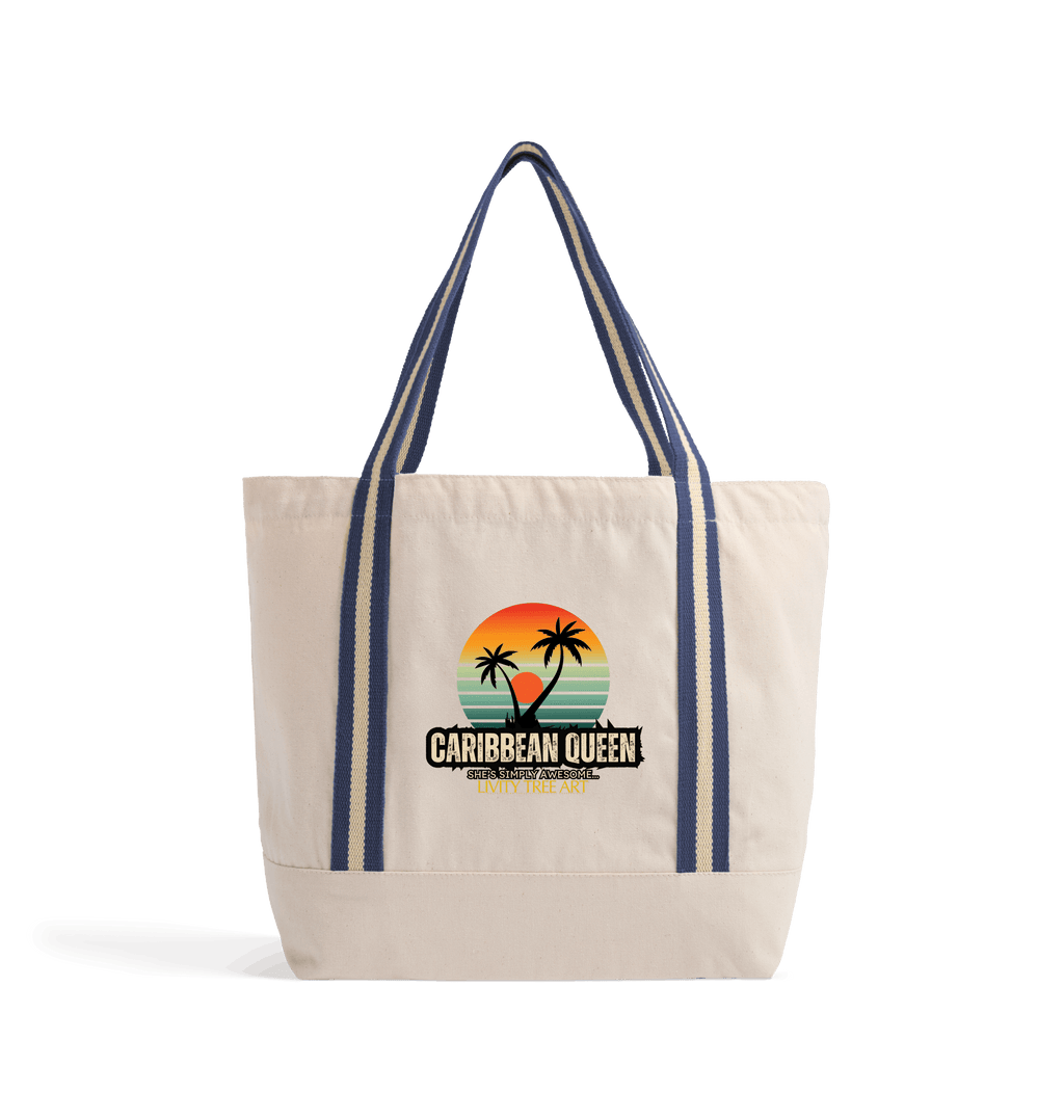 Natural/French Navy Heat Transfer Bag Front