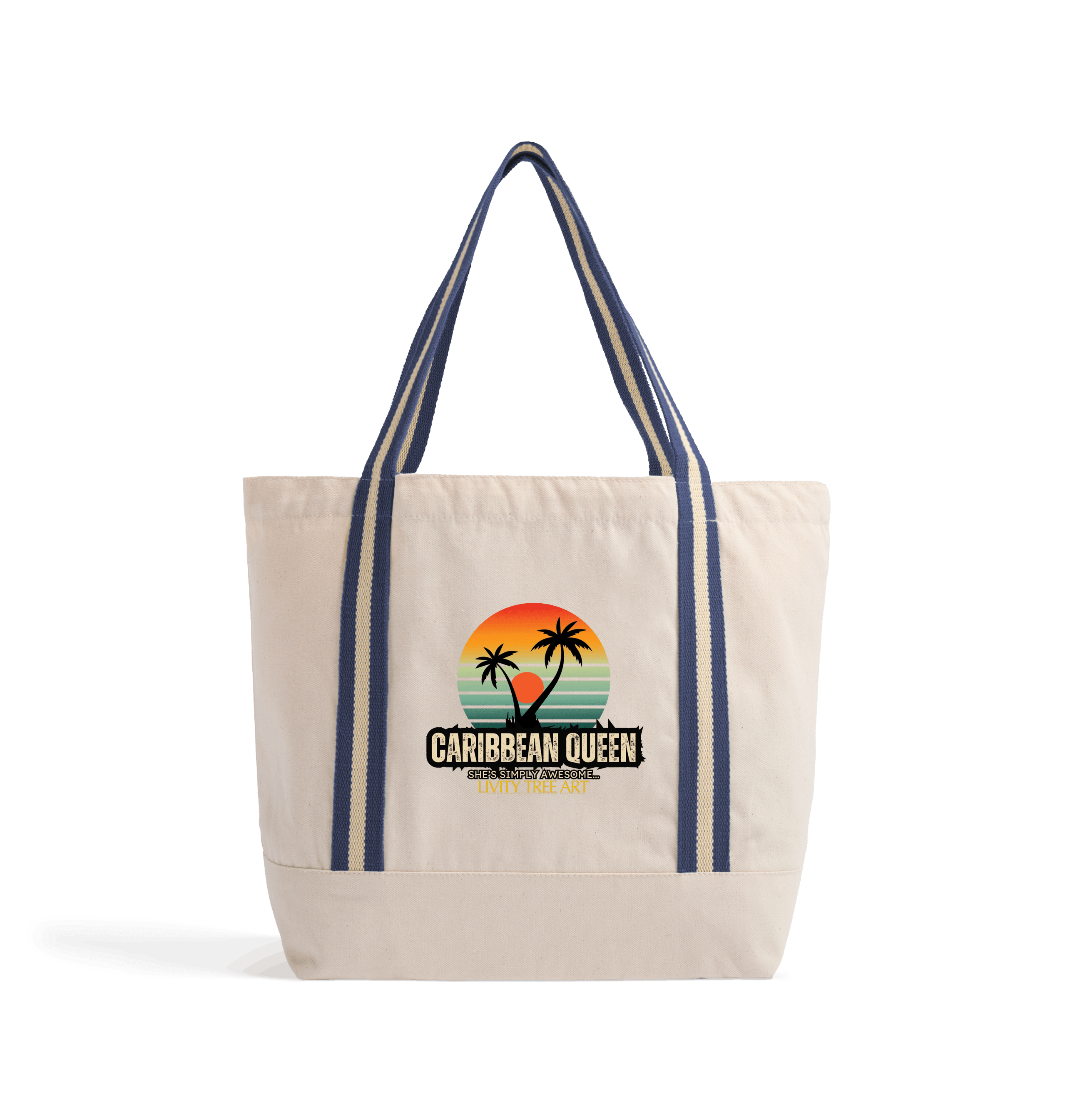 Natural/French Navy Heat Transfer Bag Front