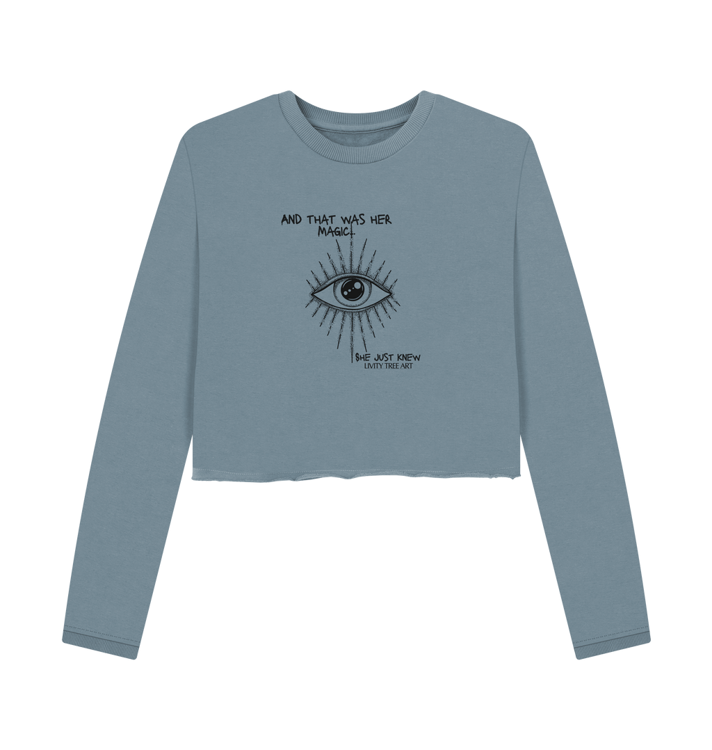 Stone Blue Printed Boxy Jumpers Front