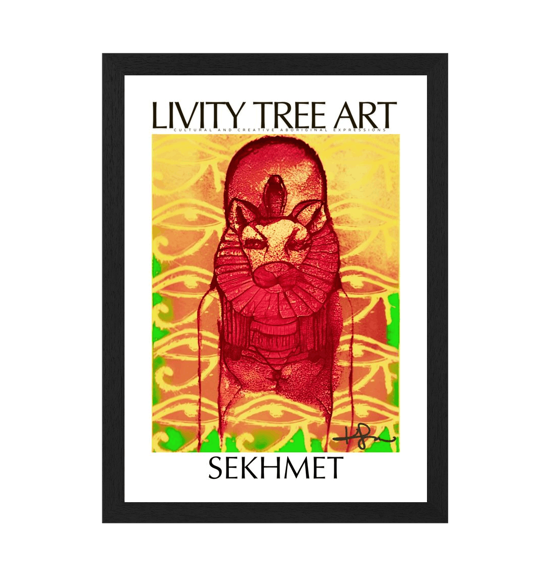 Sekhmet Goddess Rastafari Portrait, Black frame