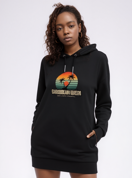 Caribbean Queen Hoodie Dress, Premium 100% Organic Cotton - Tree of Life Art
