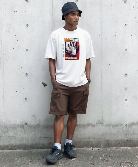 Black Native Genocide #1 Premium Men's Oversized Heavyweight T-shirt - 90% Organic Cotton | Tree of Life Art - Tree of Life Art