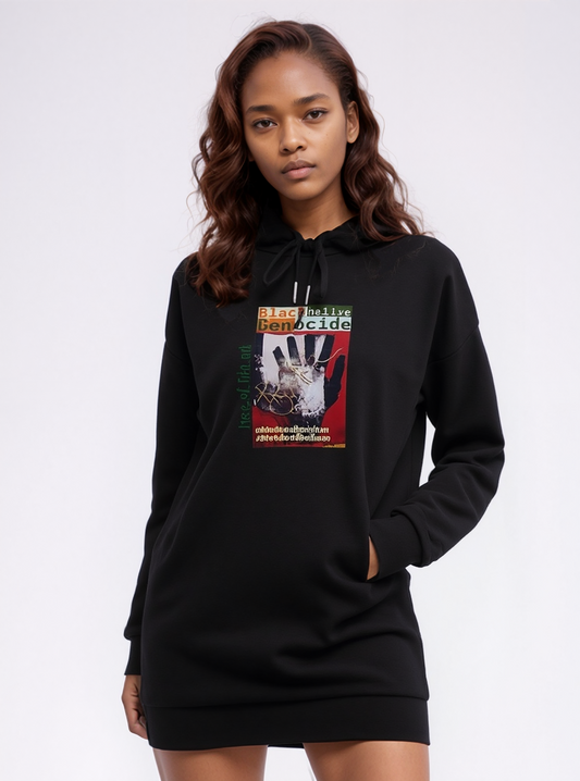 Native Black Genocide Women's Comfy Fit Hoodie Dress - Premium Plus | Tree of Life Art - Tree of Life Art
