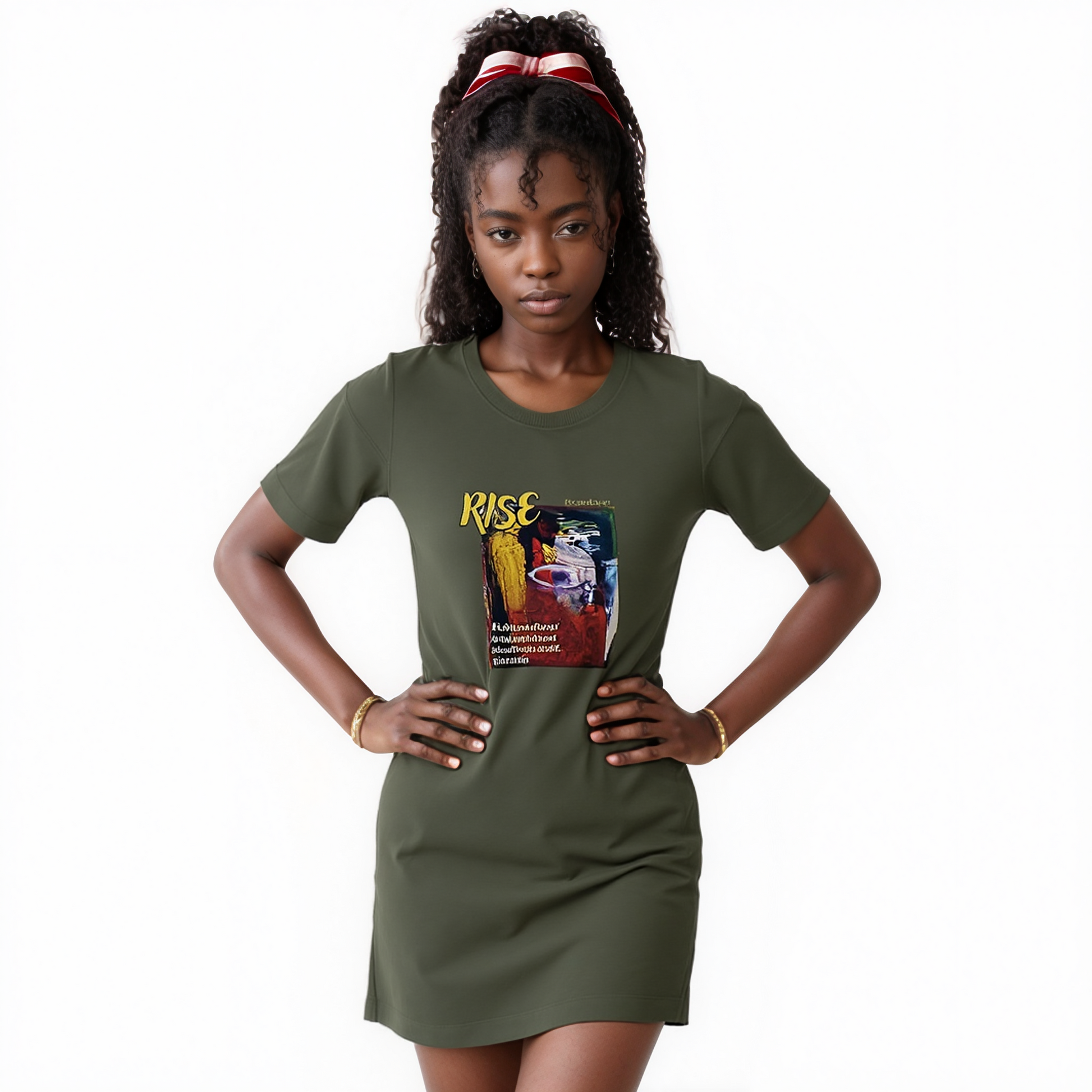 Rise! Dedication to Haiti Earthquake Comfy Fit Women's T-shirt Dress - 100% Organic Cotton | Tree of Life Art - Tree of Life Art