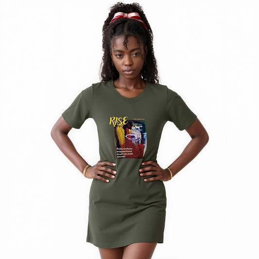 Rise! Dedication to Haiti Earthquake Comfy Fit Women's T-shirt Dress - 100% Organic Cotton | Tree of Life Art - Tree of Life Art