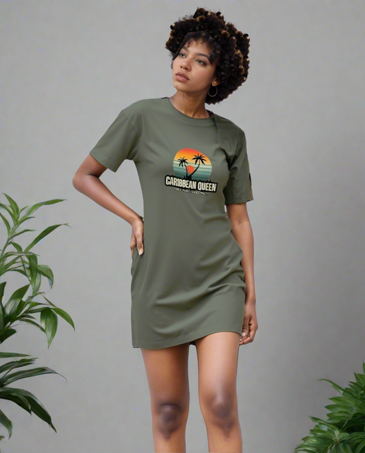 Caribbean Queen T-Shirt Dress - Premium 100% Organic Cotton | Tree of Life Art - Tree of Life Art