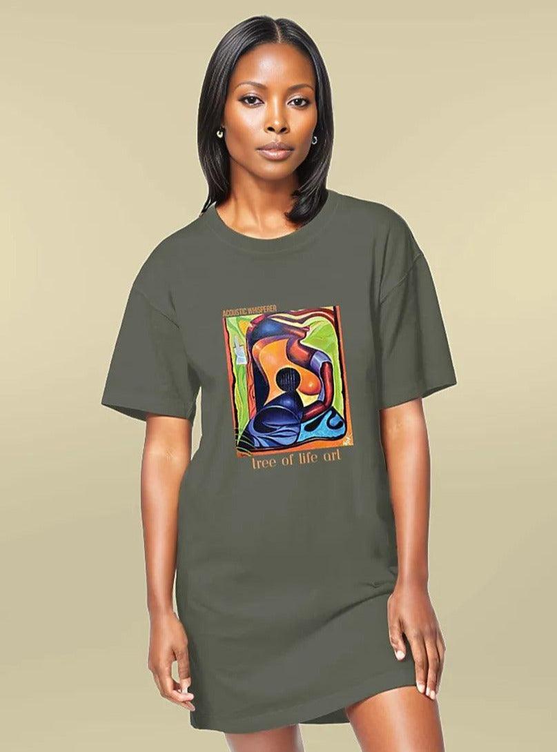 Acoustic Whisperer Premium Plus Woman's T-Shirt Dress - 100% Organic Cotton | Tree of Life Art - Tree of Life Art