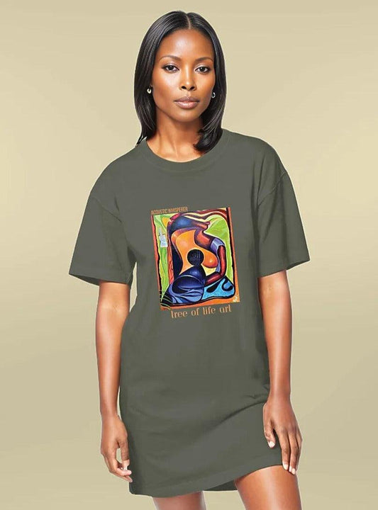 Acoustic Whisperer Premium Plus Woman's T-Shirt Dress - 100% Organic Cotton | Tree of Life Art - Tree of Life Art