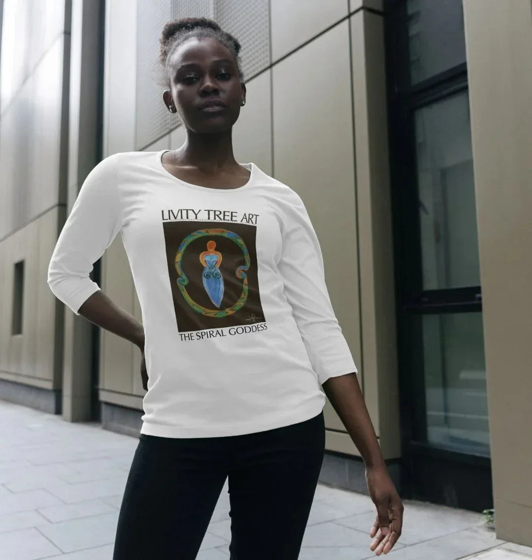 The Spiral Goddess Premium Certified Cotton Long Sleeve Tee - Livity Tree Art