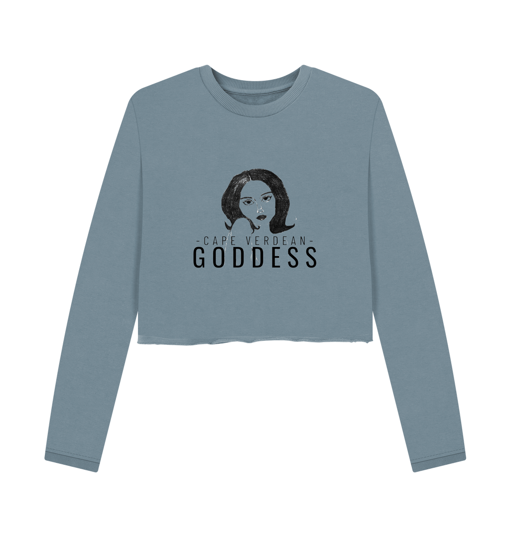 Stone Blue Printed Boxy Jumpers Front