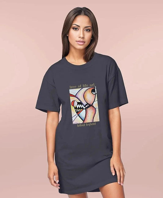 Tribal Hybrid Premium Plus Organic Cotton T-shirt Dress | Tree of Life Art - Tree of Life Art