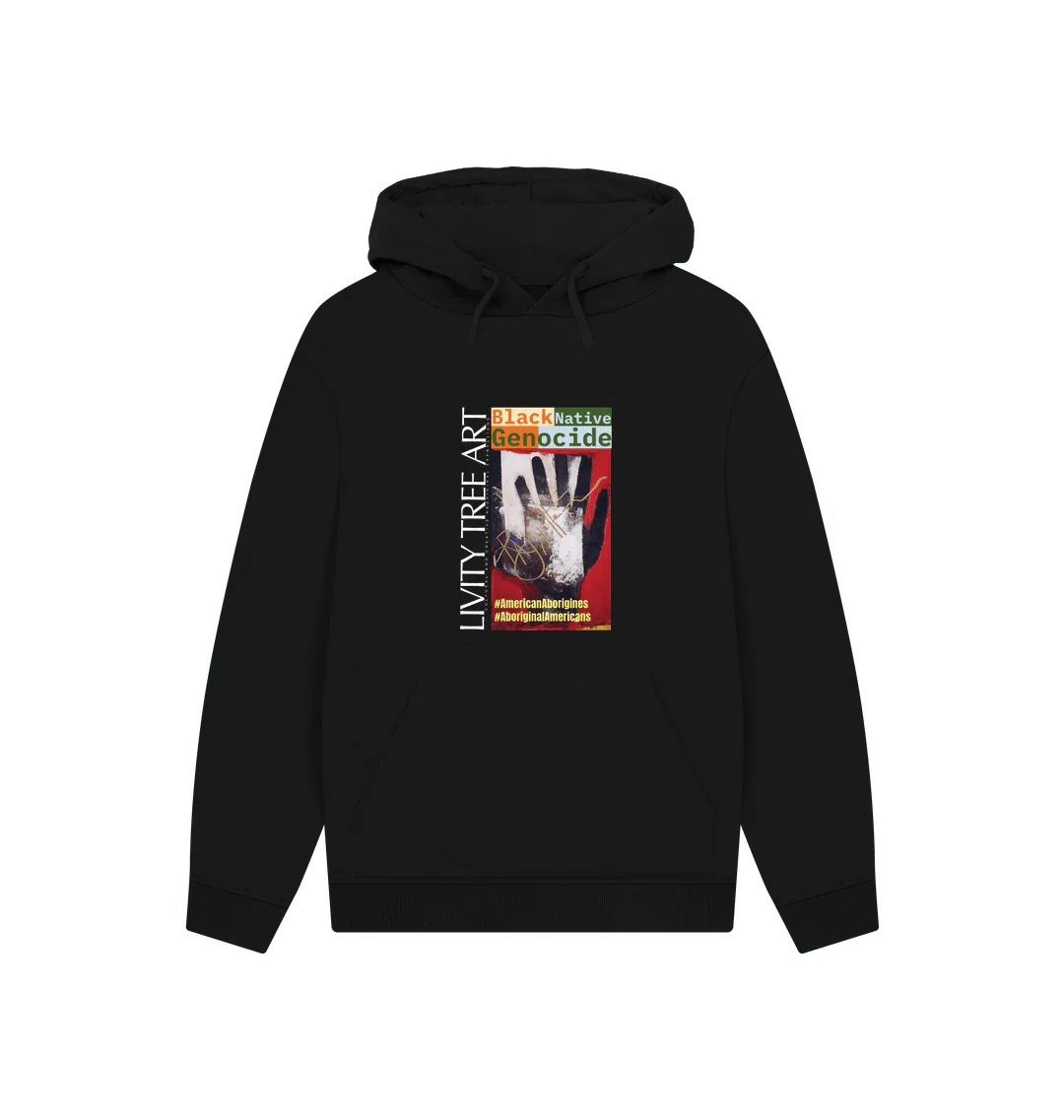 Black Native Genocide Unisex Kangaroo Pocket Hoody - Livity Tree Art
