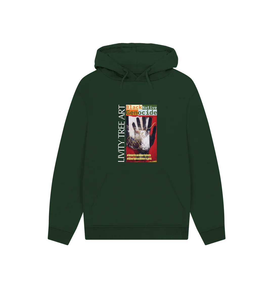 Black Native Genocide Unisex Kangaroo Pocket Hoody - Livity Tree Art