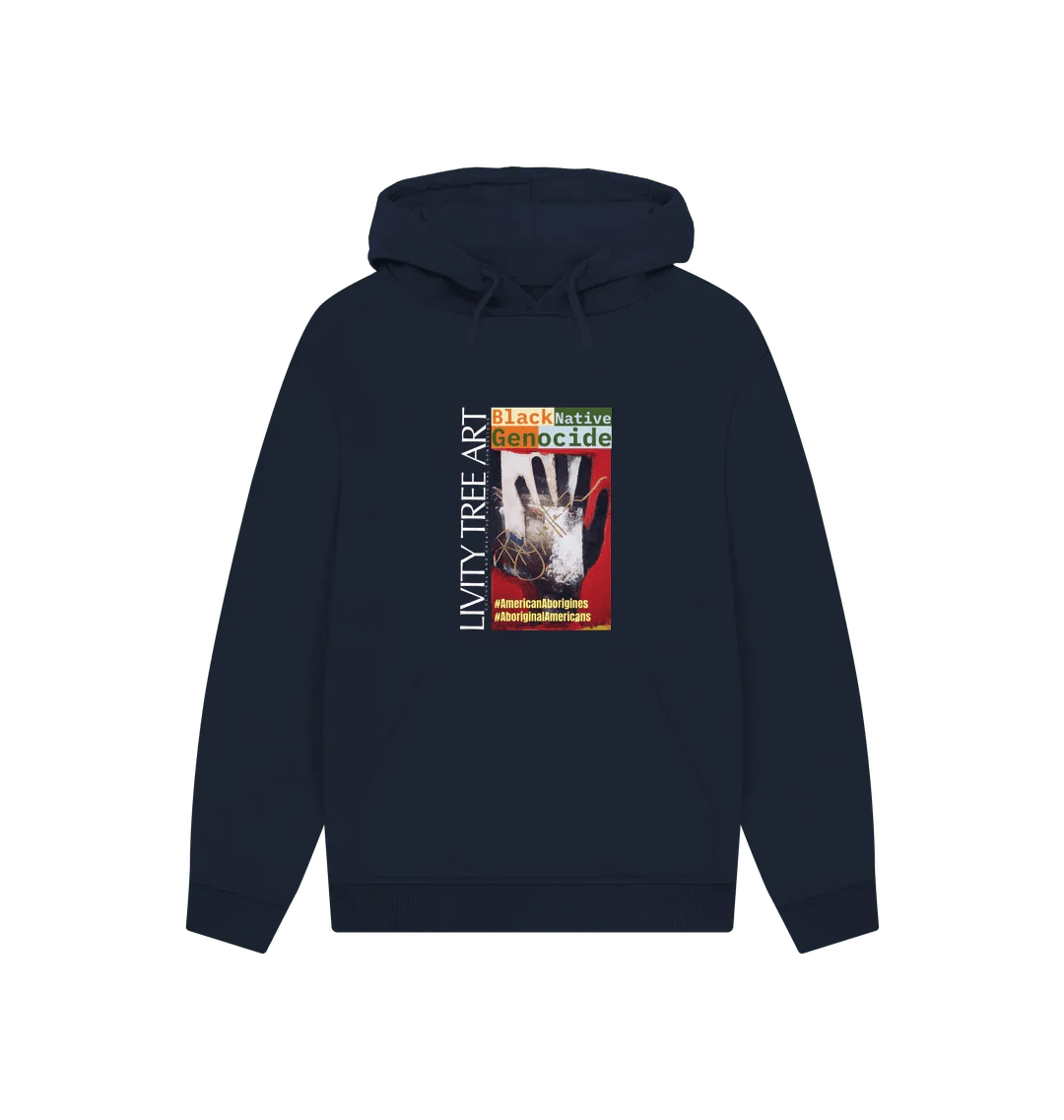 Black Native Genocide Unisex Kangaroo Pocket Hoody - Livity Tree Art