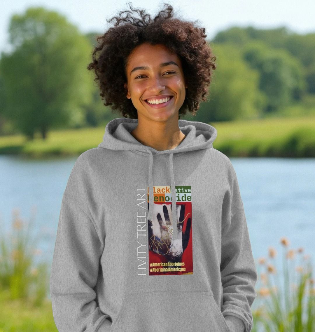 Black Native Genocide Unisex Kangaroo Pocket Hoody - Livity Tree Art