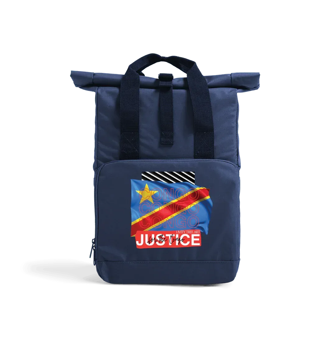 Justice For Congo Recycled Twin handle Roll-Top Backpack - Livity Tree Art