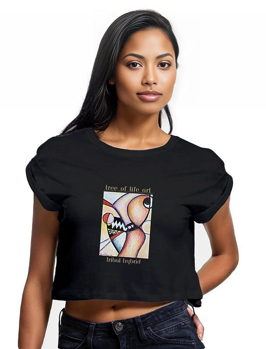 Tribal Hybrid Premium Plus Woman's Crop Top - 100% Organic Cotton | Tree of Life Art - Tree of Life Art