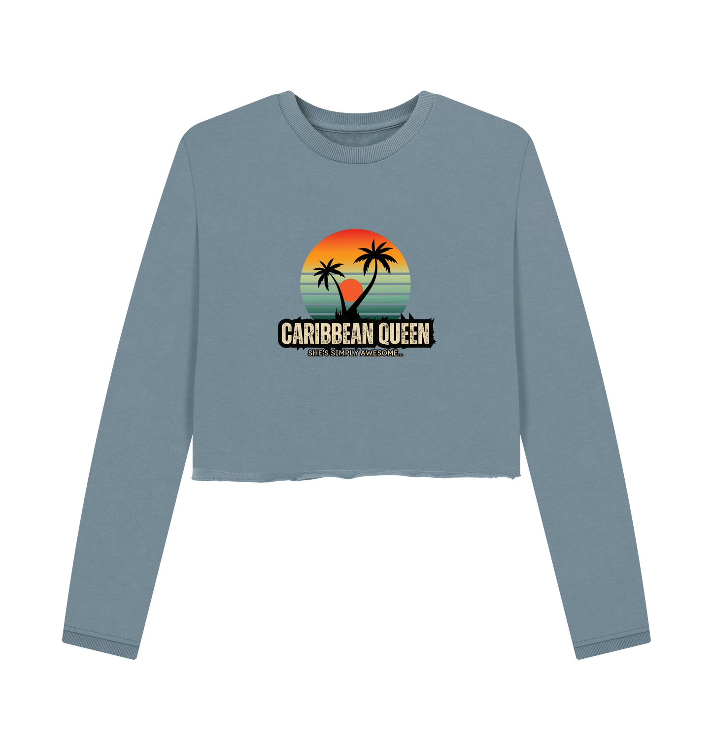 Stone Blue Printed Boxy Jumpers Front