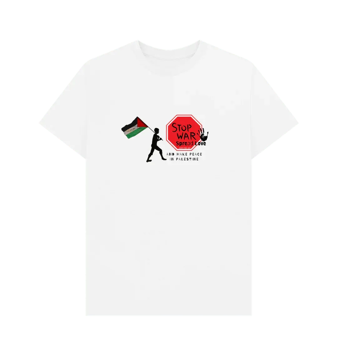 Stop War, Spread Love Palestine Unisex Plain T-shirt - Livity Tree Art