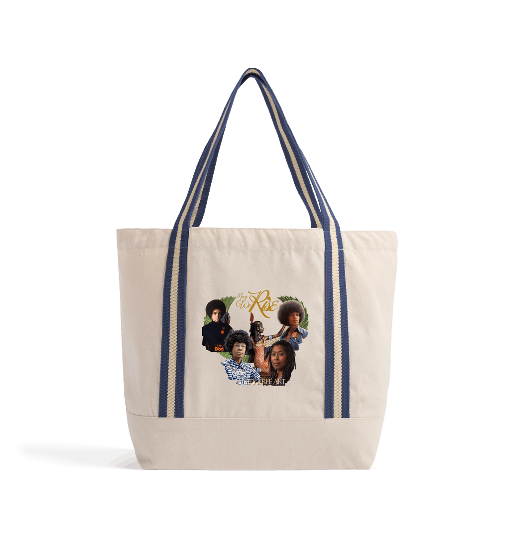 Natural/French Navy Heat Transfer Bag Front