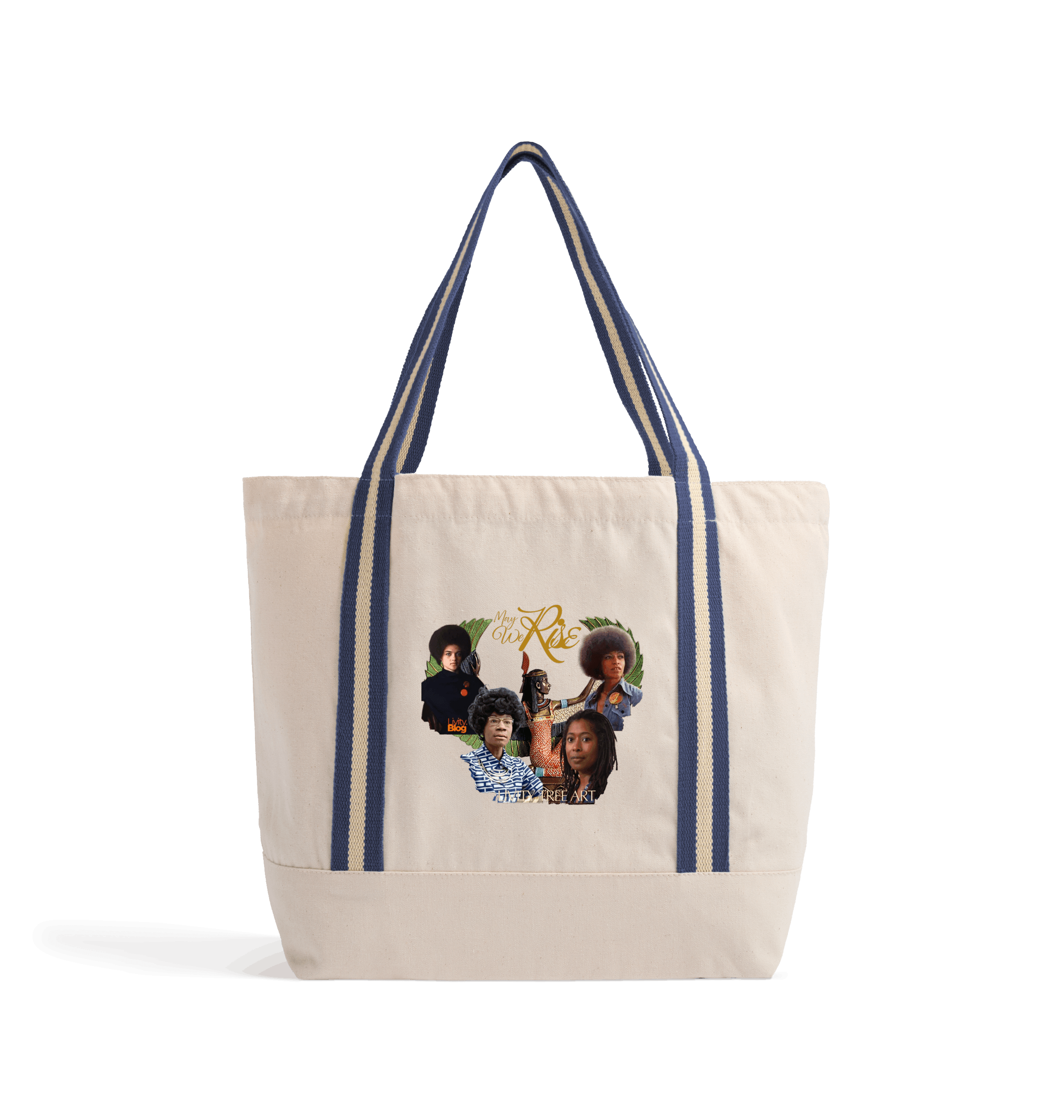 Natural/French Navy Heat Transfer Bag Front
