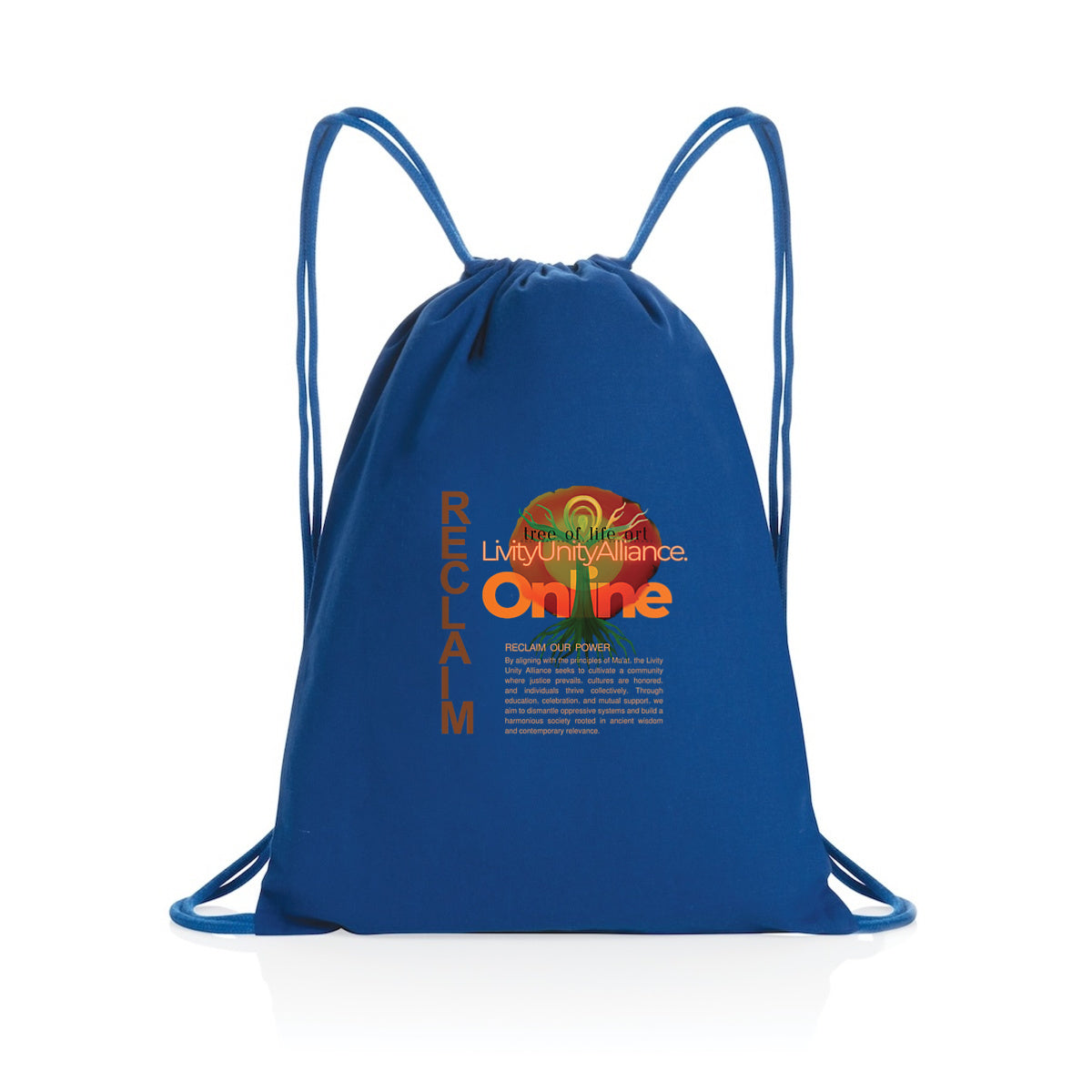 Reclaim Our Power Recycled Cotton Drawstring Backpack | Tree of Life Art - Tree of Life Art