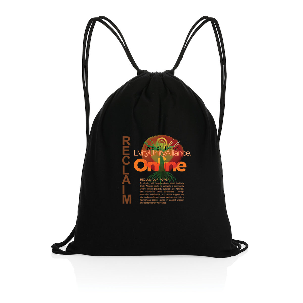 Reclaim Our Power Recycled Cotton Drawstring Backpack | Tree of Life Art - Tree of Life Art