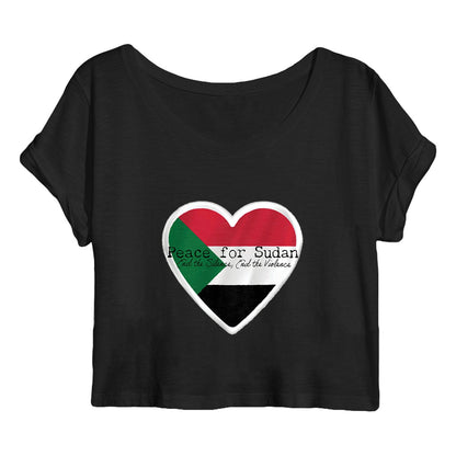 Peace for Sudan Crop Top - 100% Organic Cotton, Lightweight, Rolled Sleeves | Tree of Life Art - Tree of Life Art