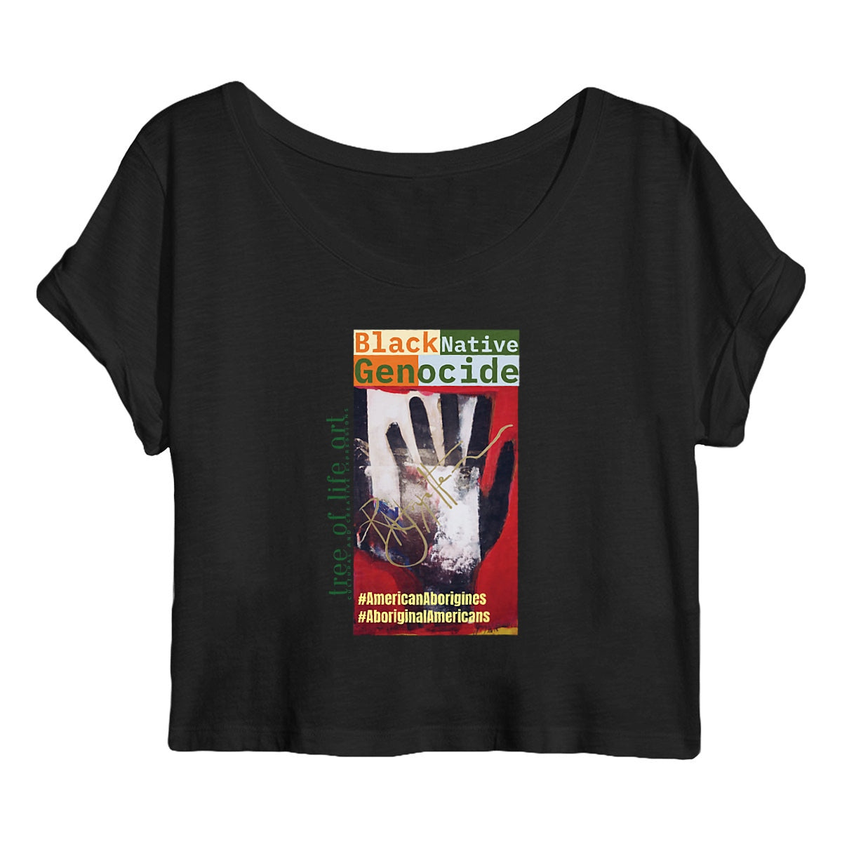 Black Native Genocide, Premium Women's Organic Cotton Crop Top | Tree of Life Art - Tree of Life Art