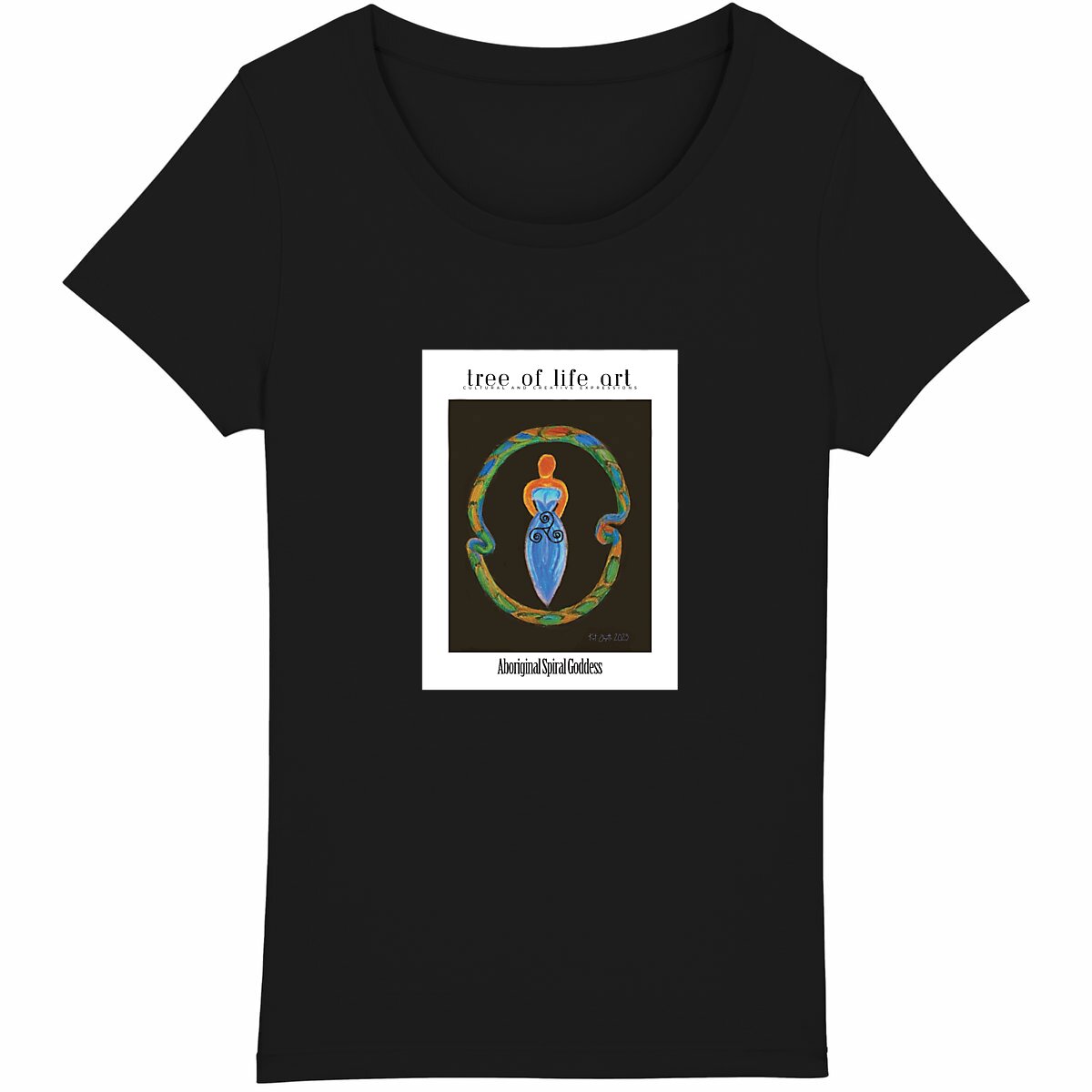 Aboriginal Spiral Goddess Woman's T-shirt, 100% Organic Cotton | Tree of Life Art - Tree of Life Art